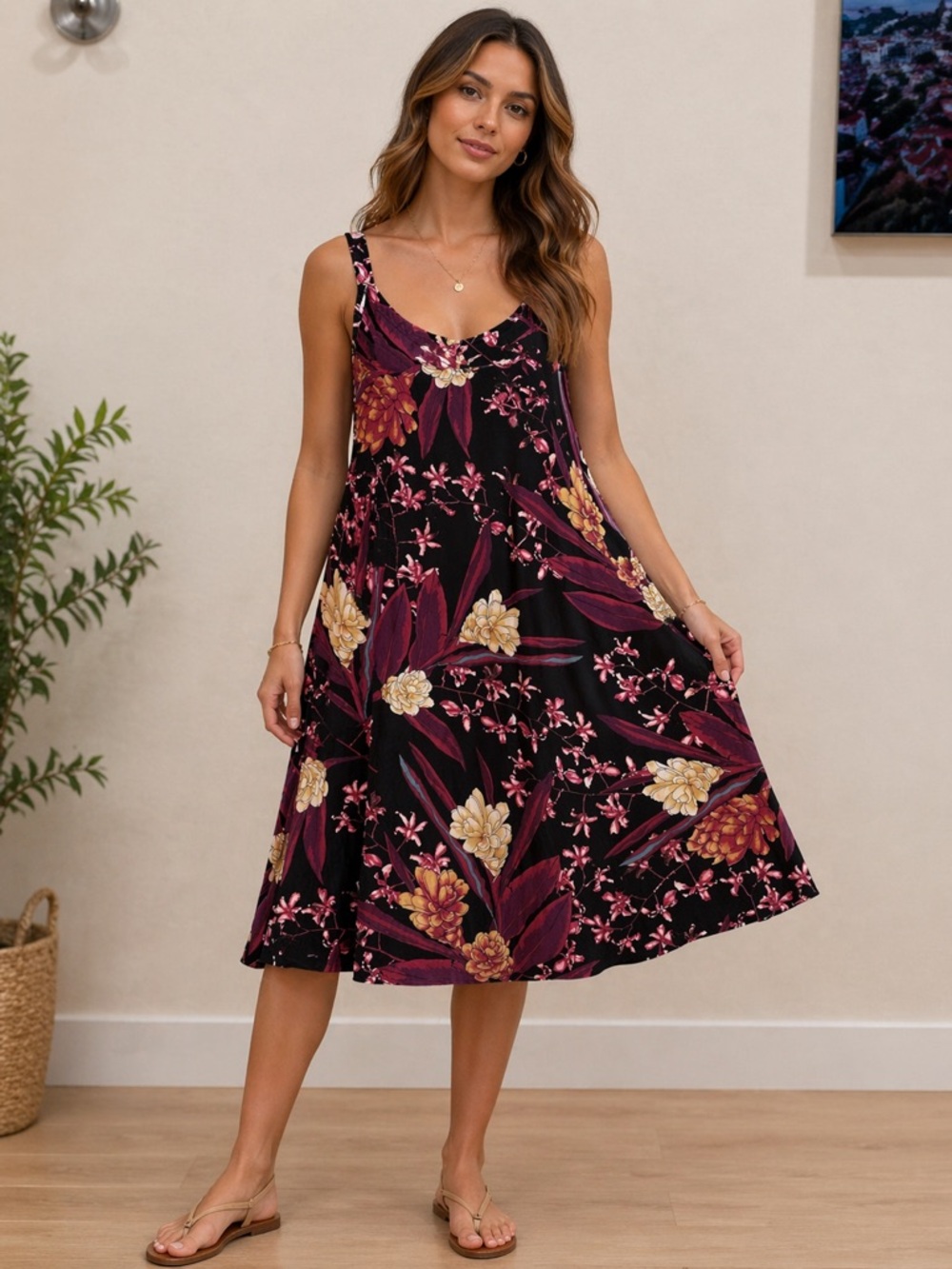 Rainbow Jo - Floral Maxi Dress in Black and Purple